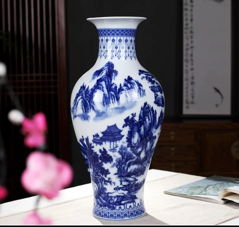 景德镇高温陶瓷唐三彩掐丝珐琅摆件花瓶大号山水天气