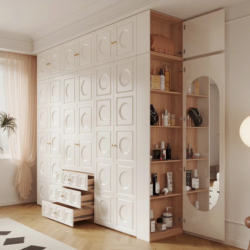 奶油风梳妆台一体组合法式小户型家用卧室储物柜成品收纳衣橱