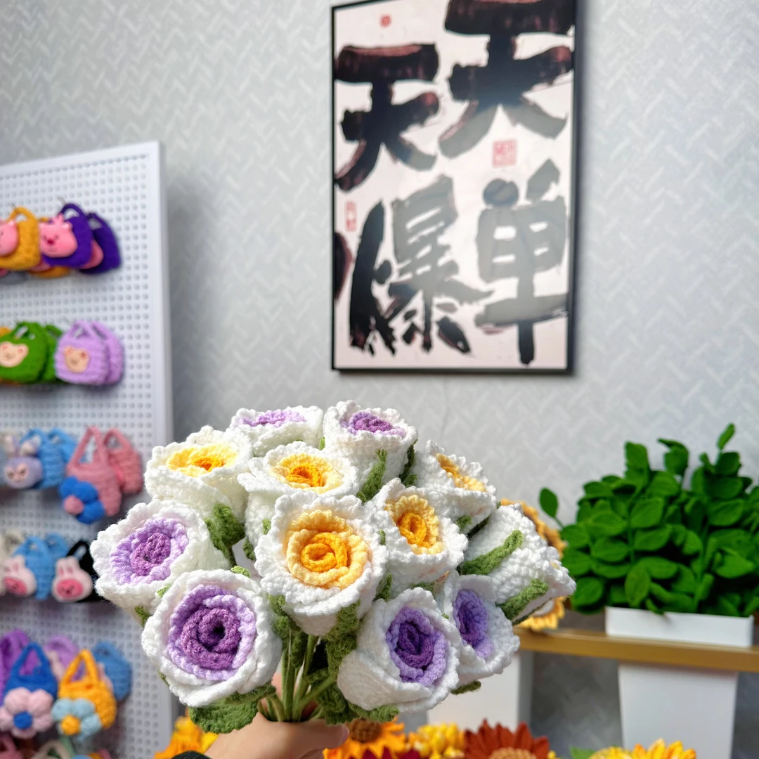 手工钩织花束，直播间连麦选款，默认有瑕疵完美主义慎选no退no换