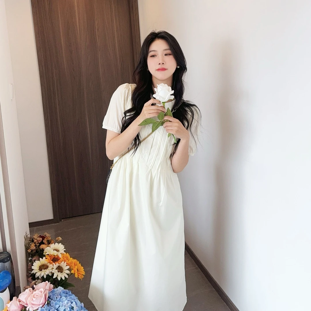 清凉 复古夏季时尚气质法式设计感收腰轻奢温柔中长款女装连衣裙f