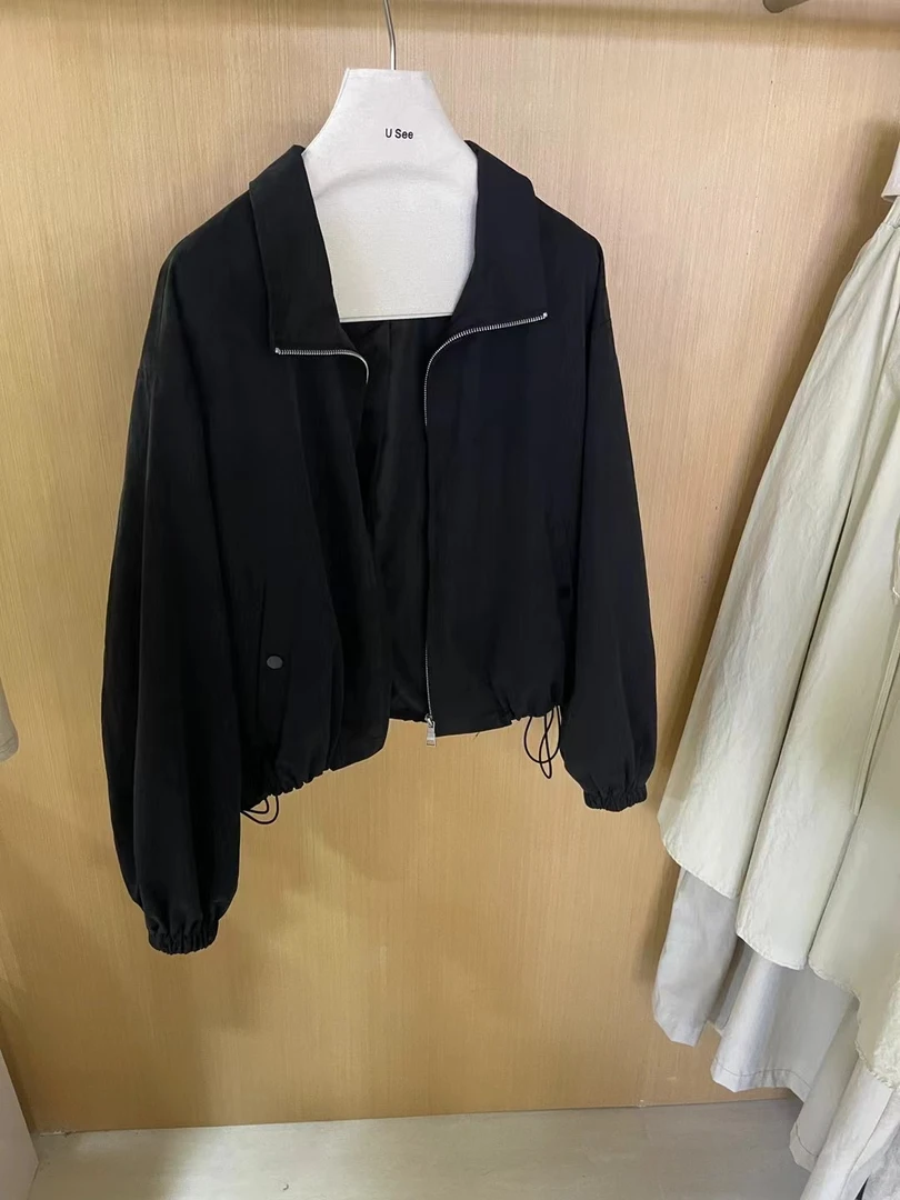 砂洗棉短款拉链秋季女外套夹克