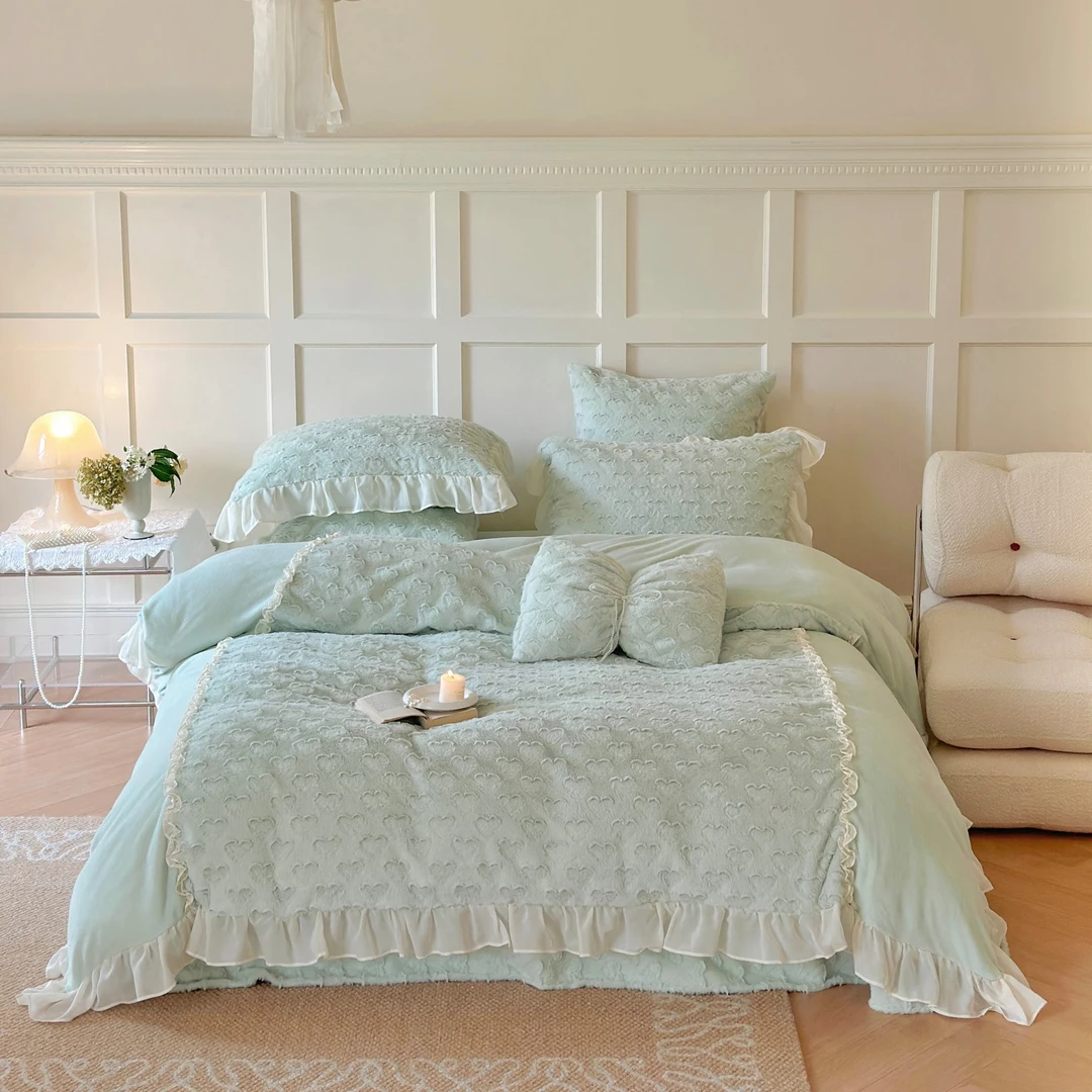 花漾甜心-牛奶绒四件套公主风秋冬加厚保暖被套设计师家纺床品