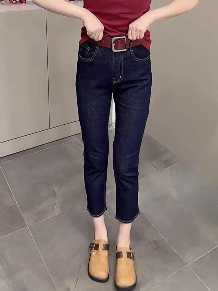 胖mm弹力小脚牛仔裤女2024新款秋季显瘦八分烟管裤大码直筒铅笔裤