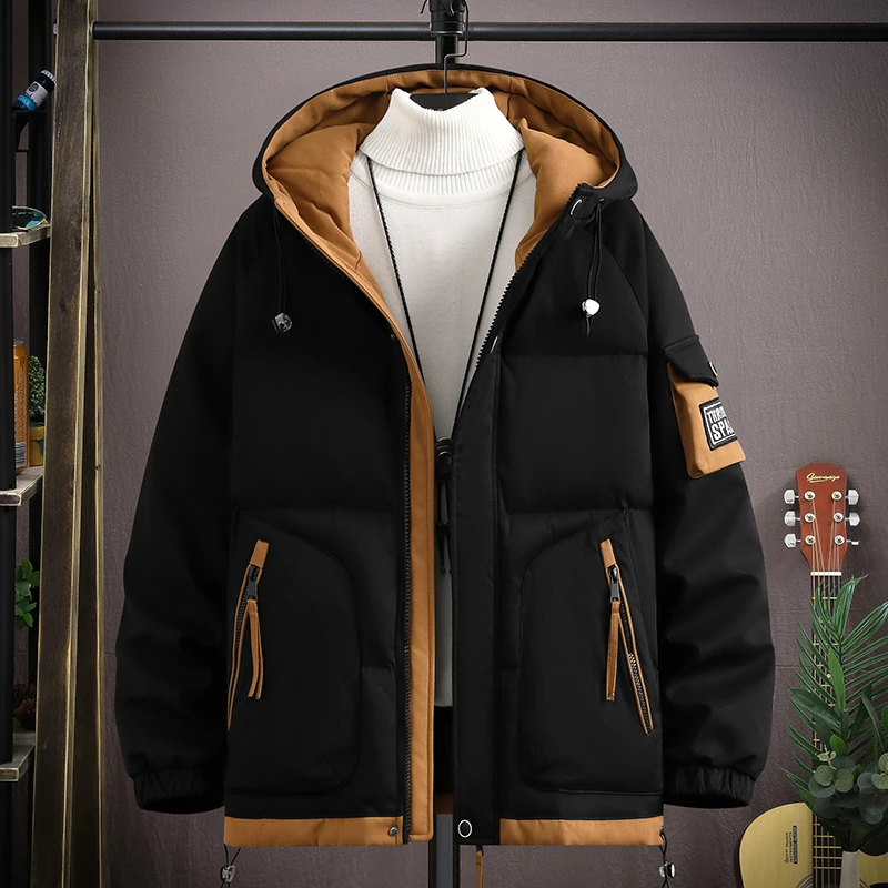 秋冬加厚青少年中学生服装潮流帅气连帽棉袄男外套棉衣