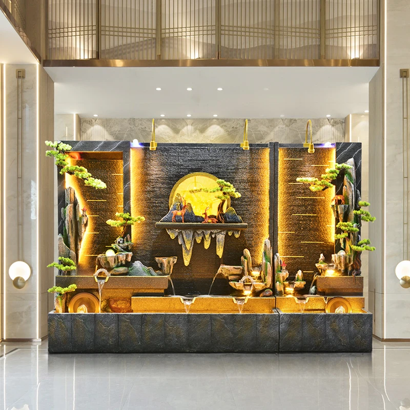 庭院花园水幕墙流水景观影壁酒店公司大堂假山喷泉鱼池装饰摆件