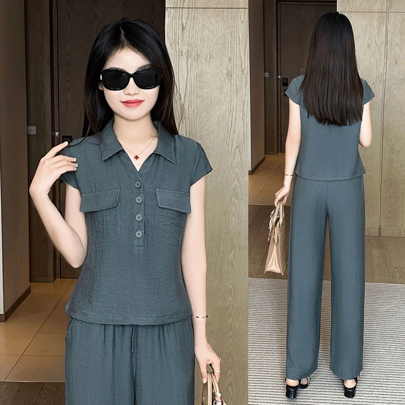 今年流行漂亮夏装搭配一整套女士2025新款时尚气质上衣裤子两件套
