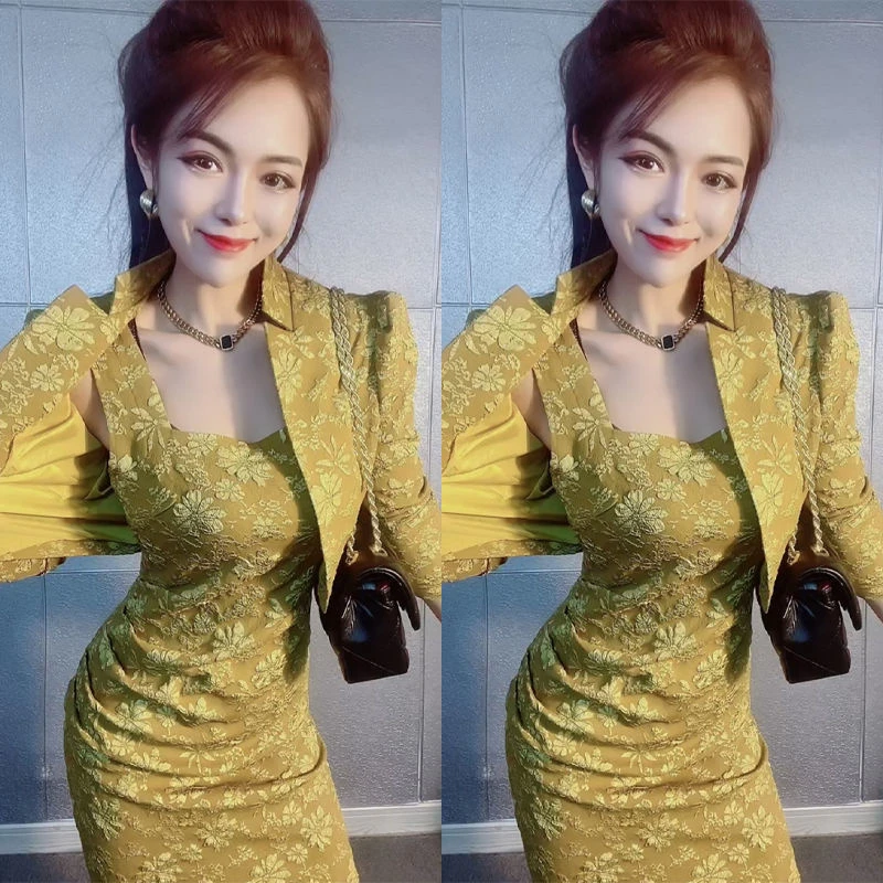 2025年小香风收腰女春季新款气质轻奢轻熟风时尚减龄套装连衣裙女