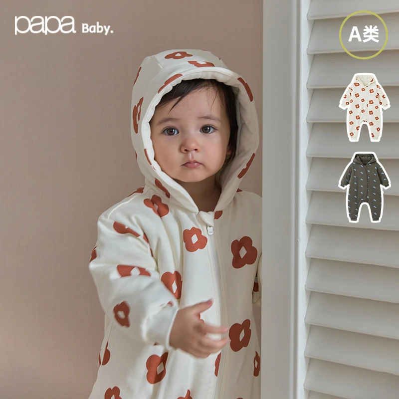 papa爬爬冬季宝宝双面布北欧风夹棉爬服加厚保暖