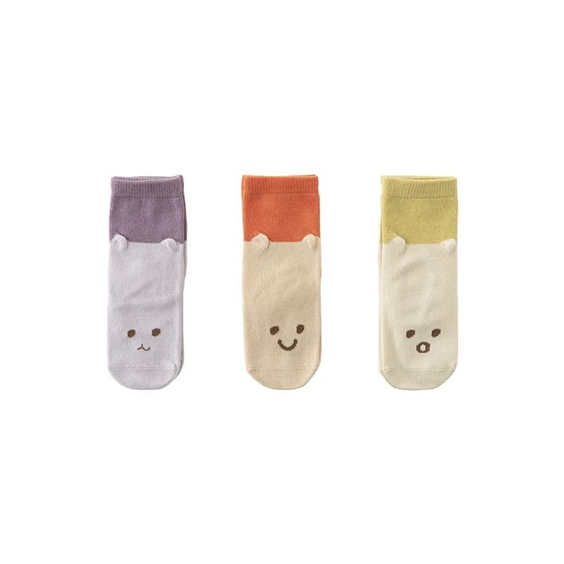 【3双装】papa爬爬秋季儿童拼接袜子可爱多色婴儿中筒袜