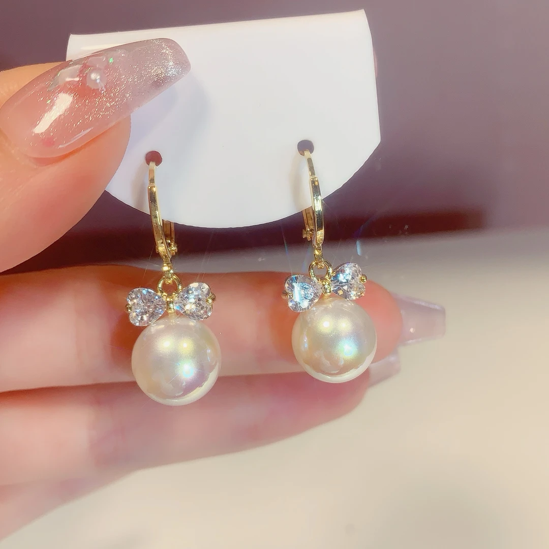 铜合金合成锆石耳饰 珠珠耳线925银针长款流苏显脸小