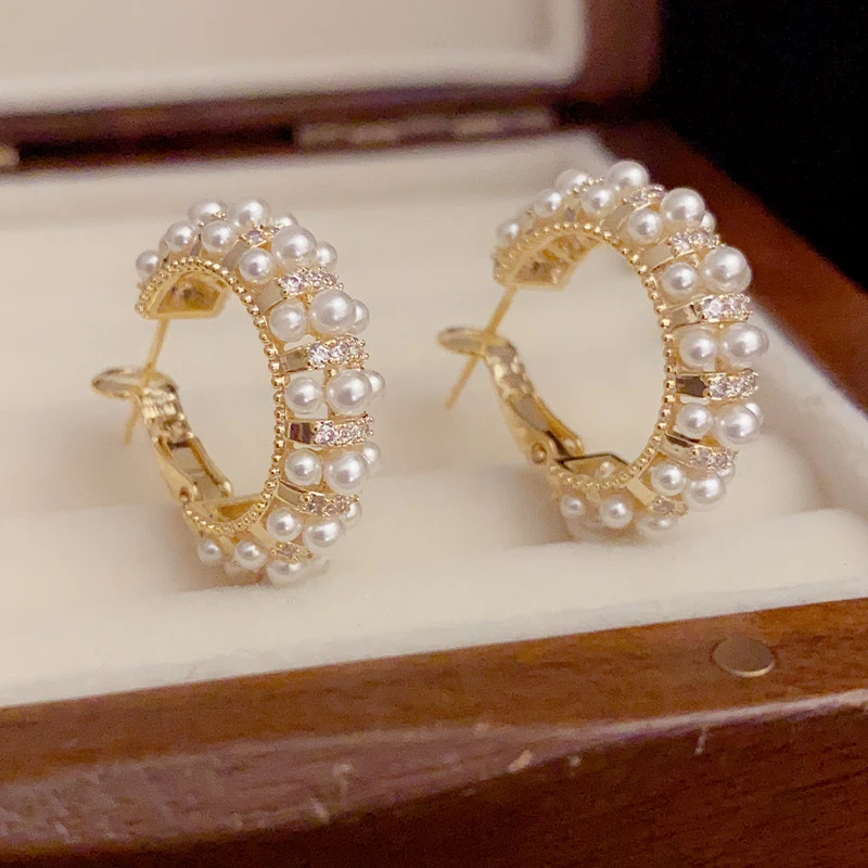 铜合金合成锆石耳饰 ［月簌］镂空925银针耳圈