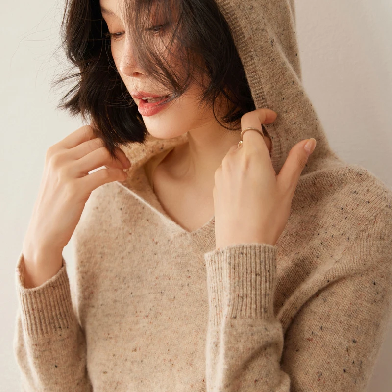 【绒沐羊100羊毛】一线成衣点子纱连帽羊毛衫女