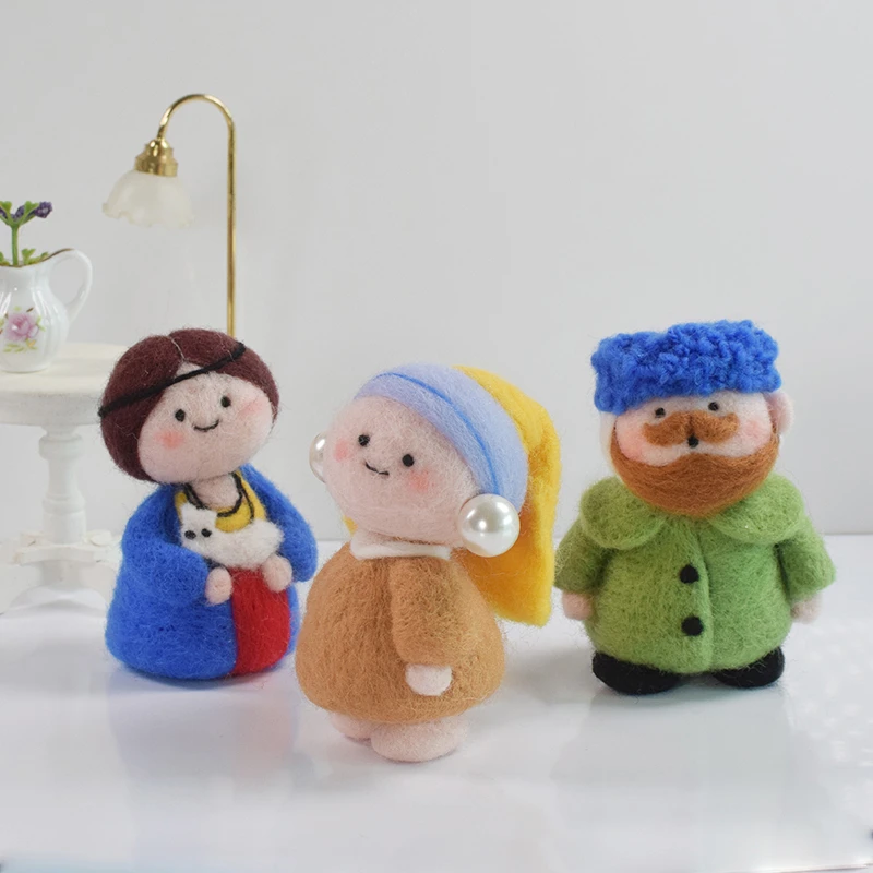 羊毛毡戳戳乐手工diy艺术品名画梵高 戴珍珠的少女创意礼物钥匙扣