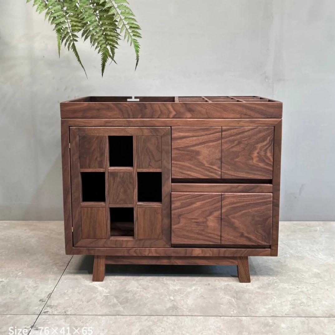 北美黑胡桃纯实木储物柜新中式餐边柜茶水柜收纳柜简约