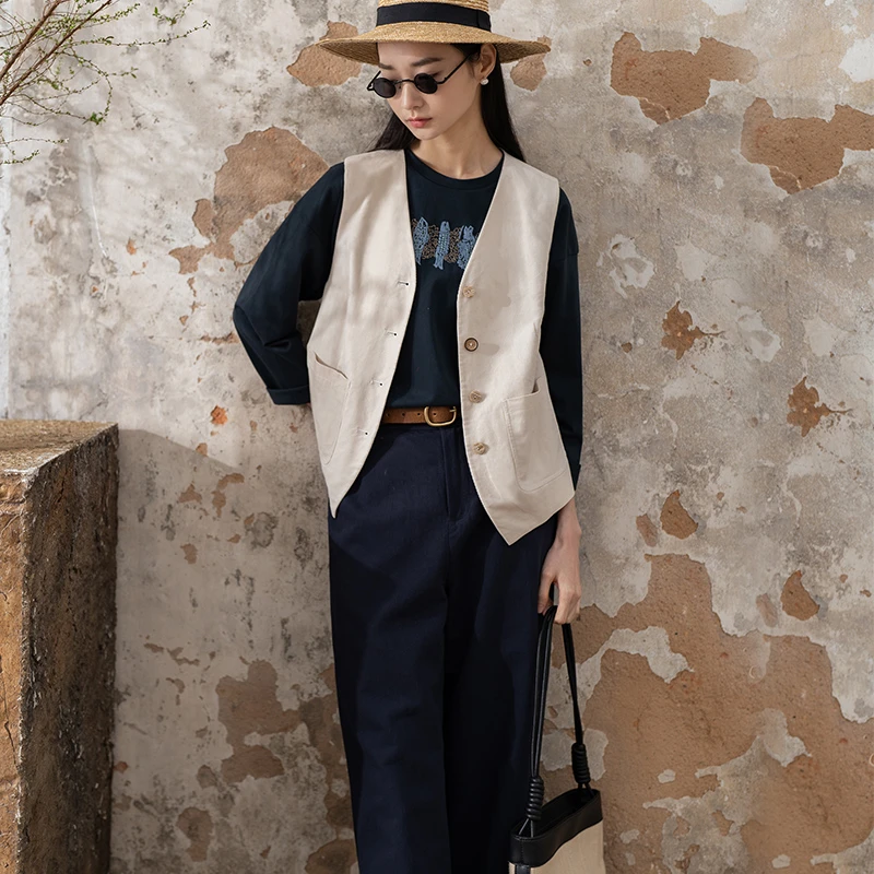 言作原创21条全棉灯芯绒通勤新中式复古知性马甲【言传意会 二】