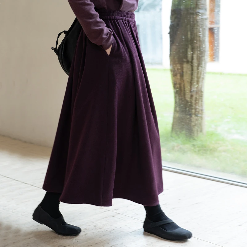 言作原创绒感轻薄进口澳毛精纺顺毛呢飘逸A摆半裙【不止微醺】