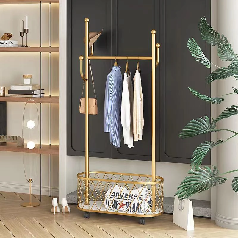 北欧简约衣帽架轻奢现代立式金色挂衣架落地卧室简易家用收纳架子