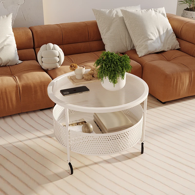 圆形奶油风玻璃茶几小户型迷你轻奢小茶几客厅家用可移动简约茶台