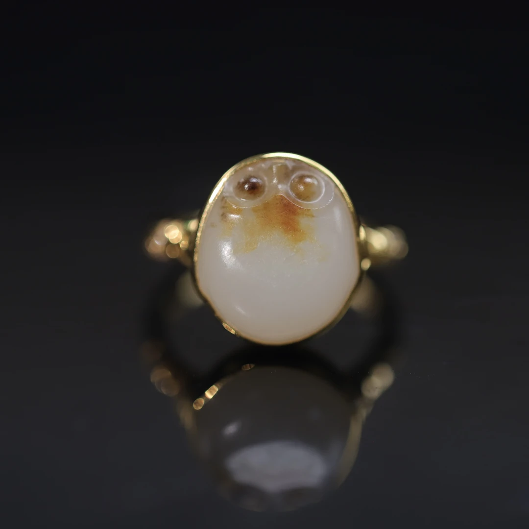 新疆和田玉金蟾戒指18K金苏工复古国风小众镶嵌时尚气质