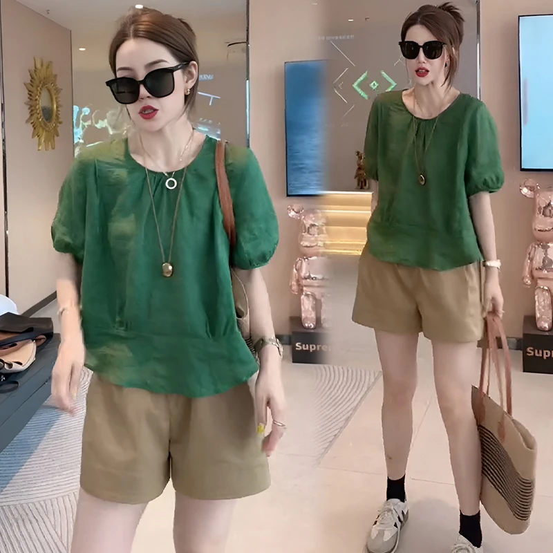 设计感简约纯色t恤女2024年夏季新装前后两穿休闲宽松单排扣衬衣
