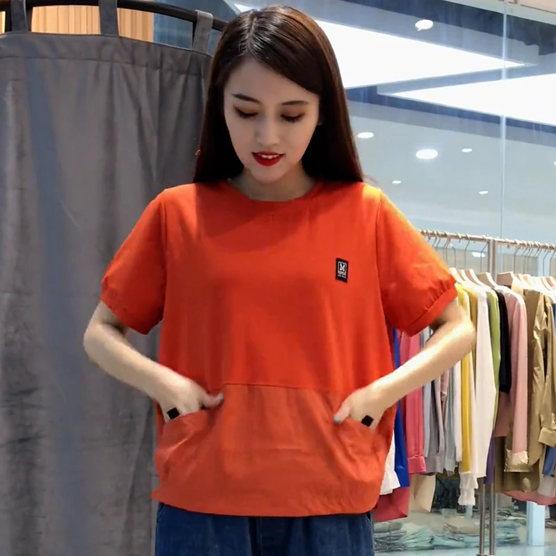 纯棉圆领短袖t恤女2024年夏季新款宽松休闲百搭洋气减龄大码上衣