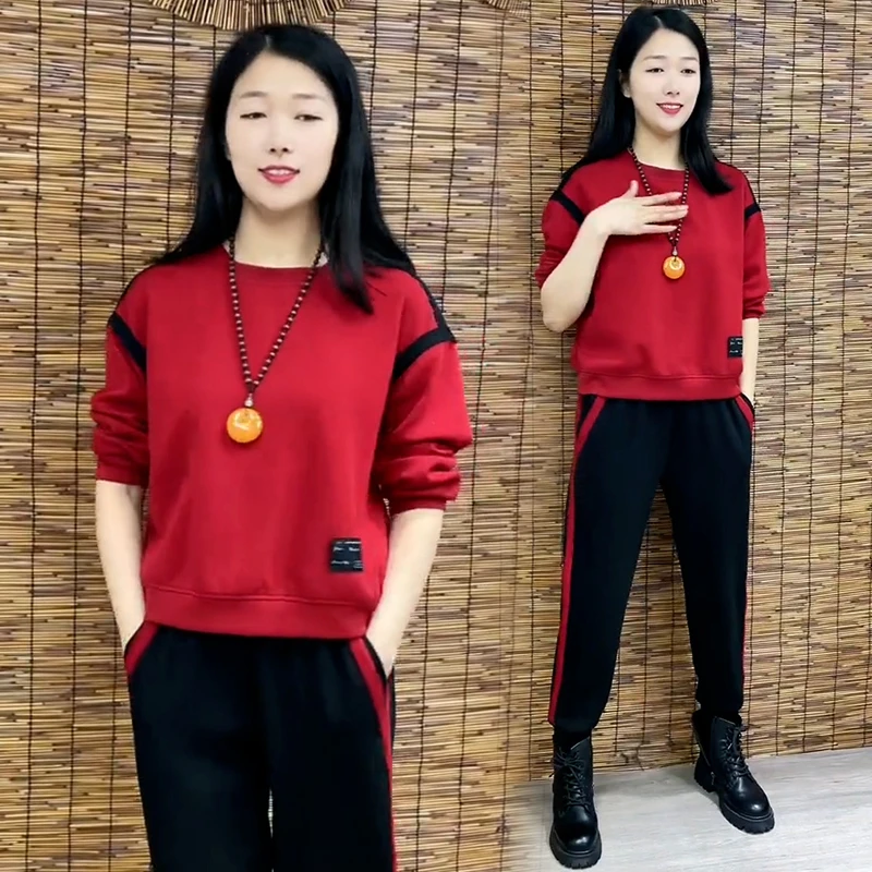 高含棉时尚运动服套装女2025春秋季新款宽松洋气时髦减龄两件套潮