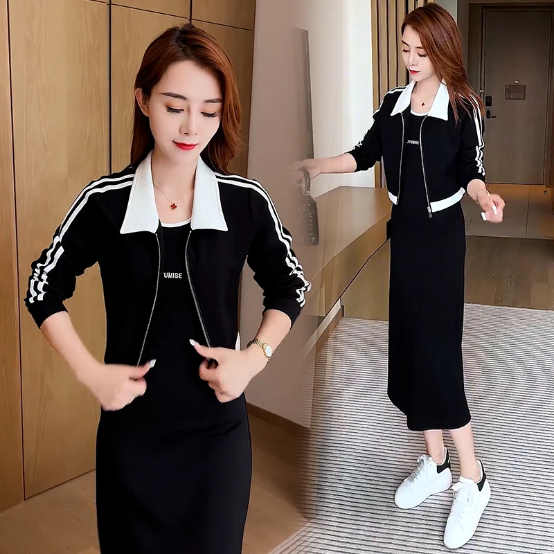 小个子休闲连衣裙套装女2025年秋季新款洋气显瘦减龄短外套两件套