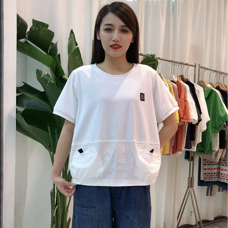 纯棉圆领短袖t恤女2024年夏季新款宽松休闲百搭洋气减龄大码上衣