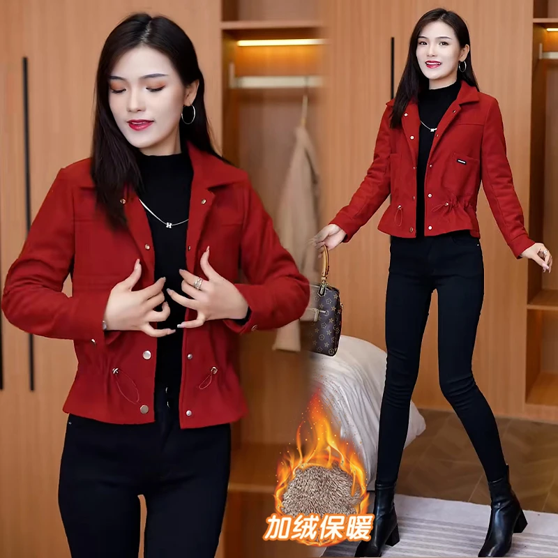 加绒加厚短外套女2025年秋冬新款时尚洋气修身显瘦小个子夹克上衣