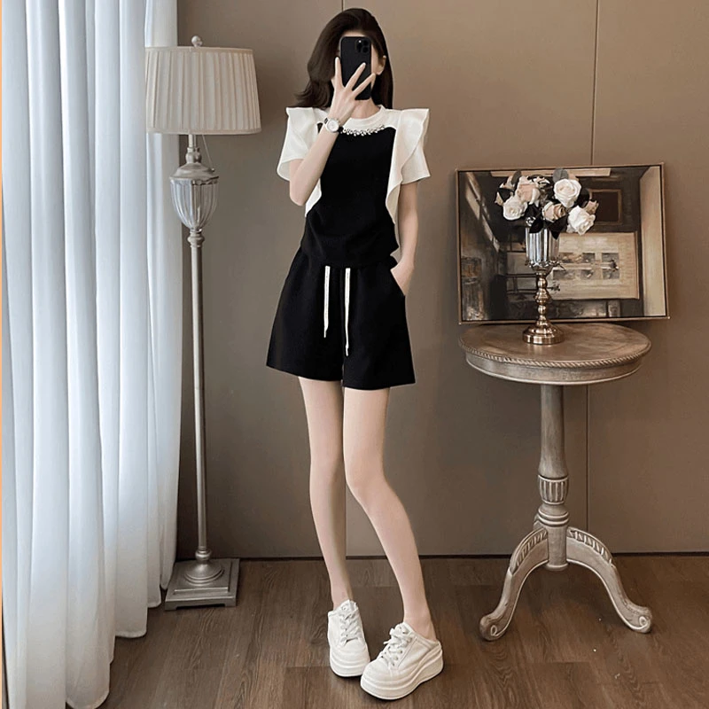 高含棉洋气休闲运动服套装女夏季显瘦气质小个子短袖短裤两件套潮