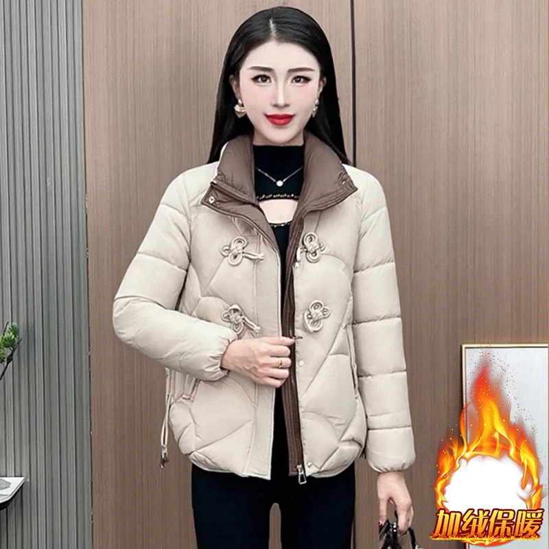 中式盘扣短款立领棉衣女2025年冬季新款时尚加厚保暖拉链棉袄外套