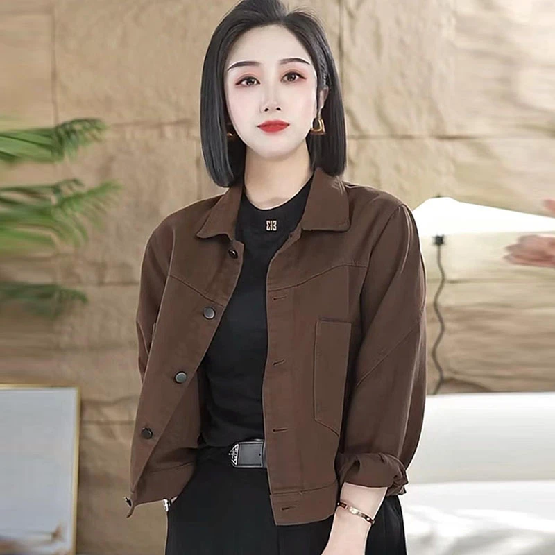 纯棉休闲宽松短款外套女2025年春秋季新款洋气显瘦减龄夹克上衣潮