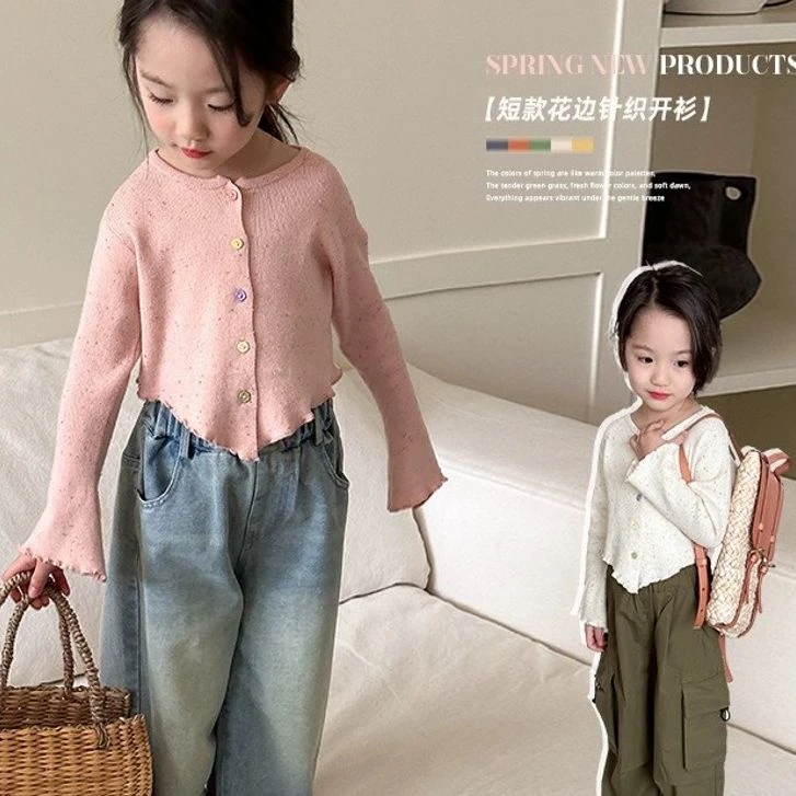 332女童彩点开衫春秋百搭上衣