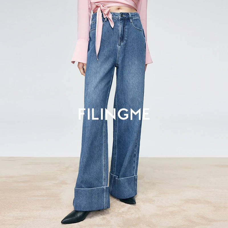菲埃琳 FILINGME 上新女士休闲复古设计师高腰牛仔裤F23XK285