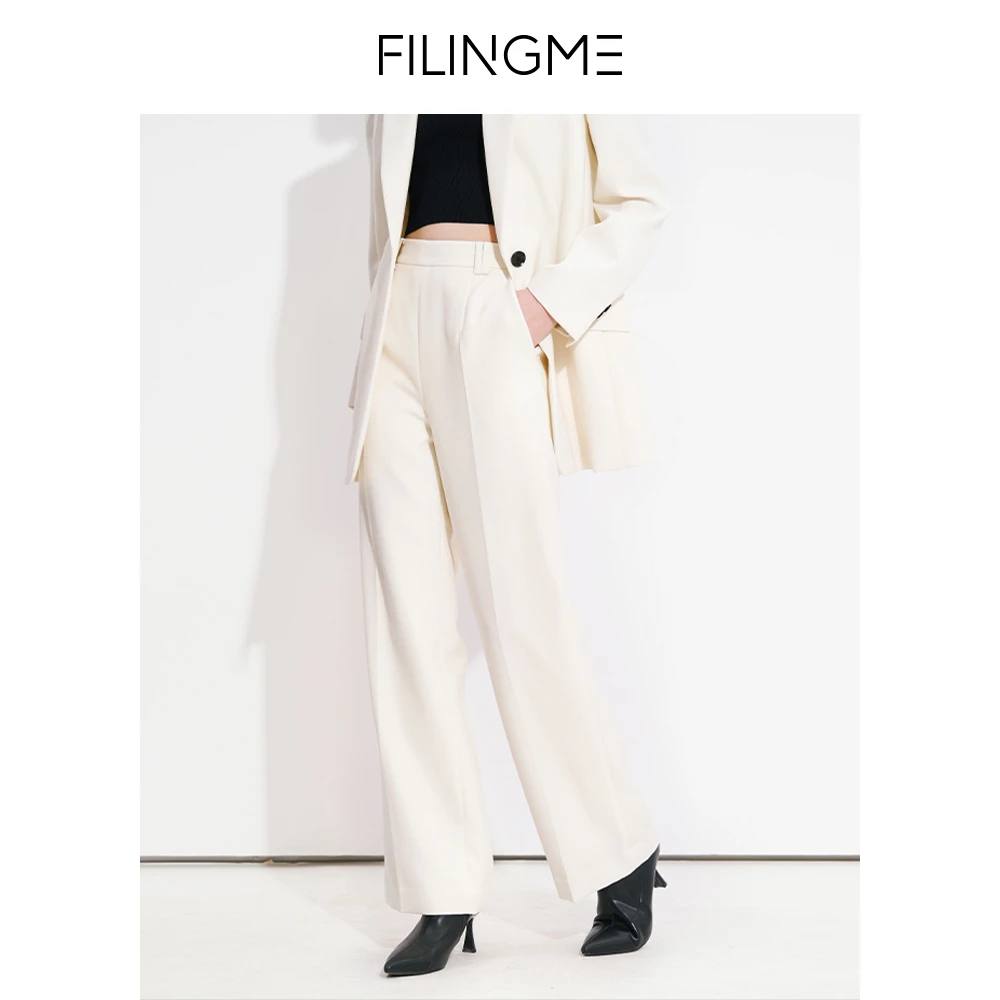 菲埃琳 FILINGME 白色棉羊毛直筒裤 F23CK100