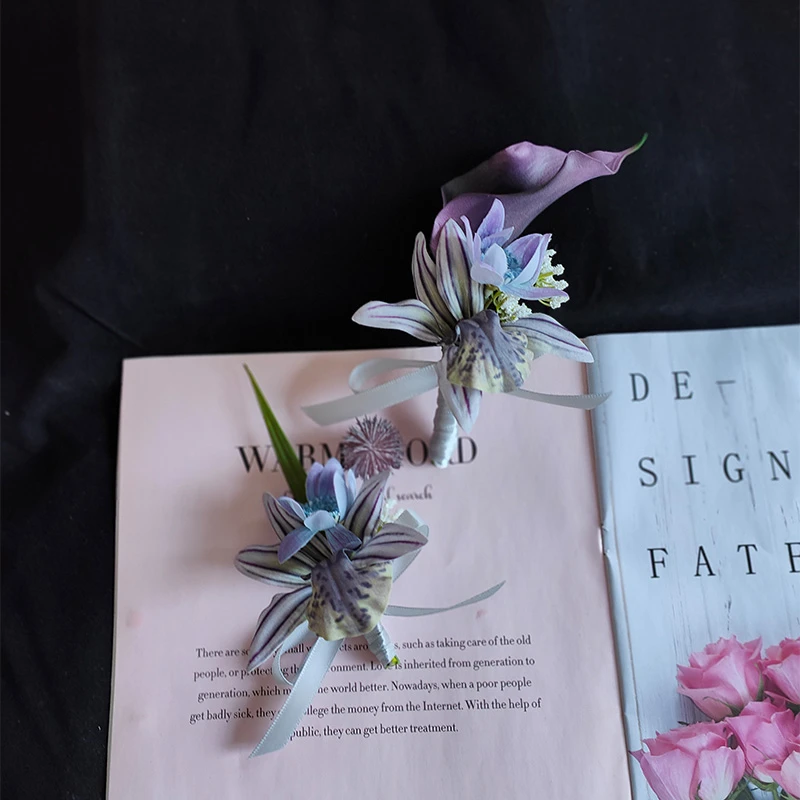 蓝紫色海芋兰花新郎伴娘结婚礼胸花商务会议庆典开业备婚用品小众