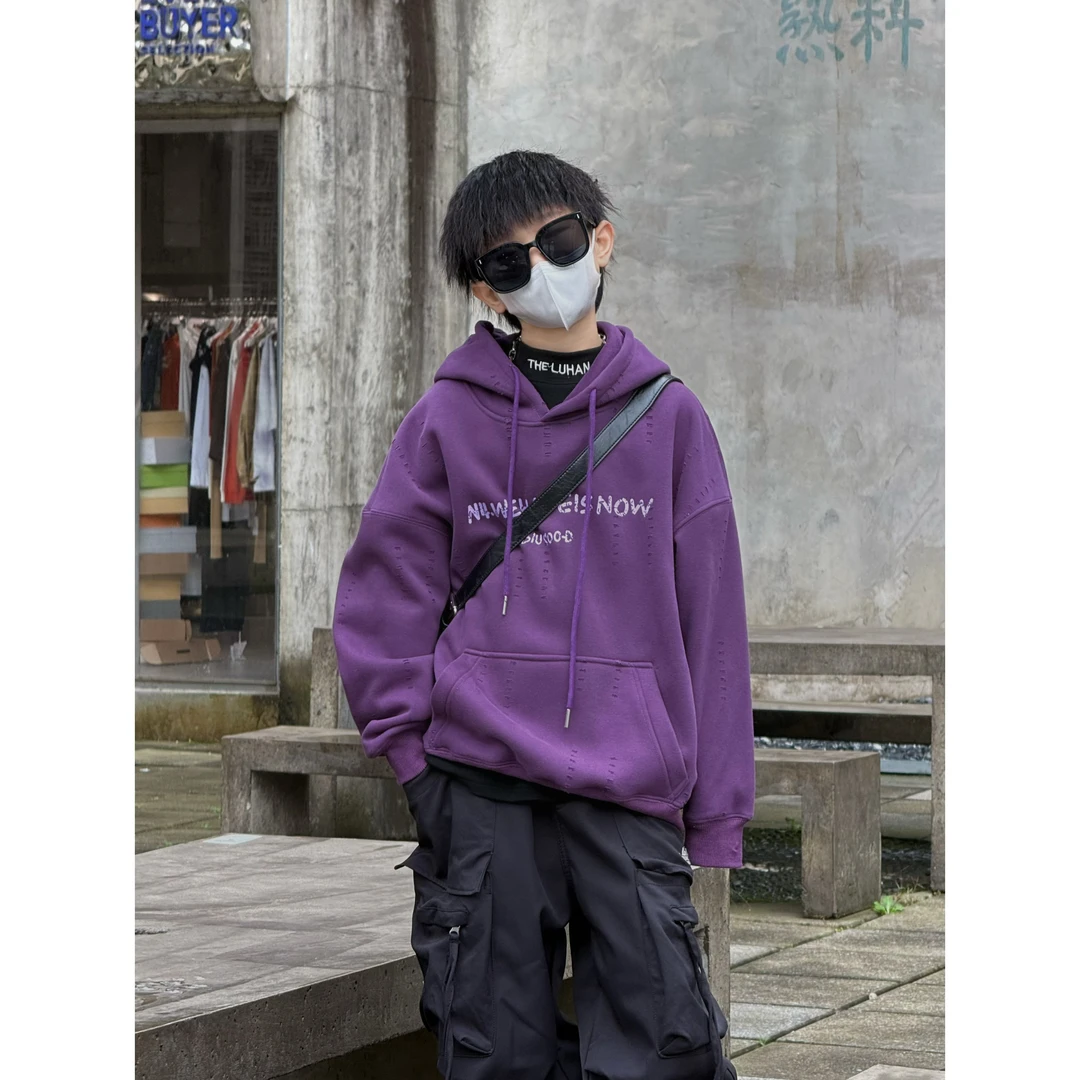 现货THE LUHAN 【天外来物】秋冬紫色亲子装中大男童连帽卫衣24664