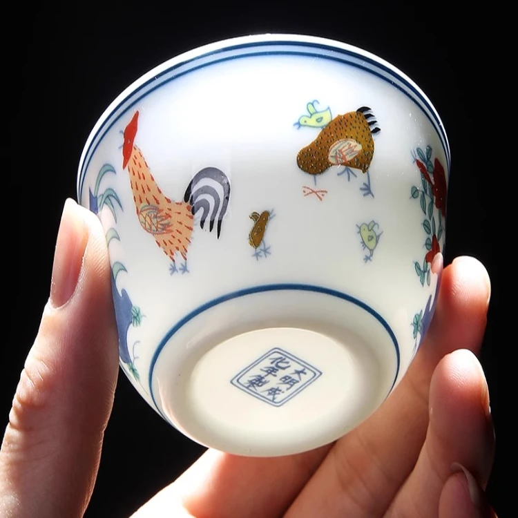 景德镇薄胎鸡缸杯德化盏杯茶杯单个陶瓷茶碗老板杯复古日式家用杯