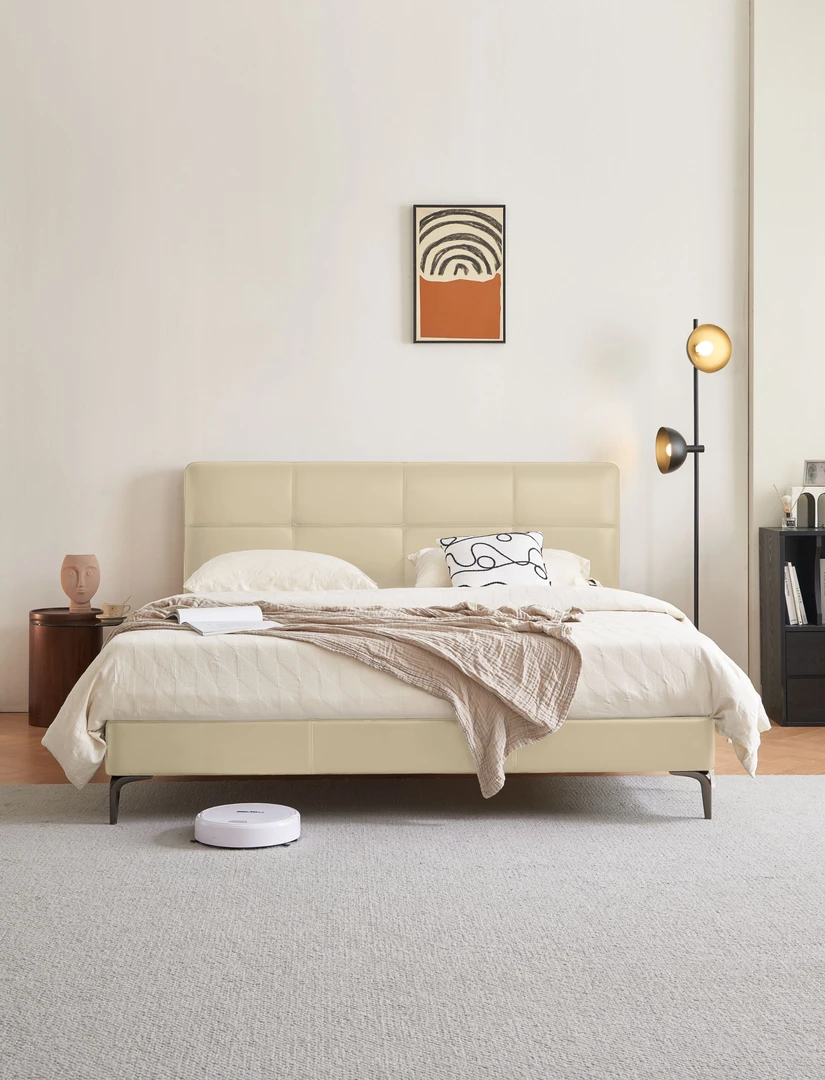 【朱古力】全真皮设计师款意式极简主卧床双人床婚床软床主皮艺