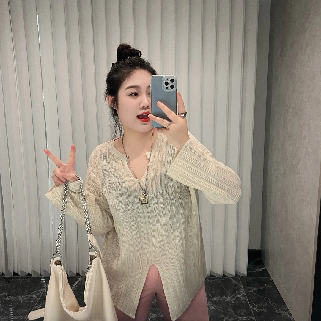 断码捡漏~摩登巴黎 / 设计款水晶麻长袖小衫6735花契200斤胖mm