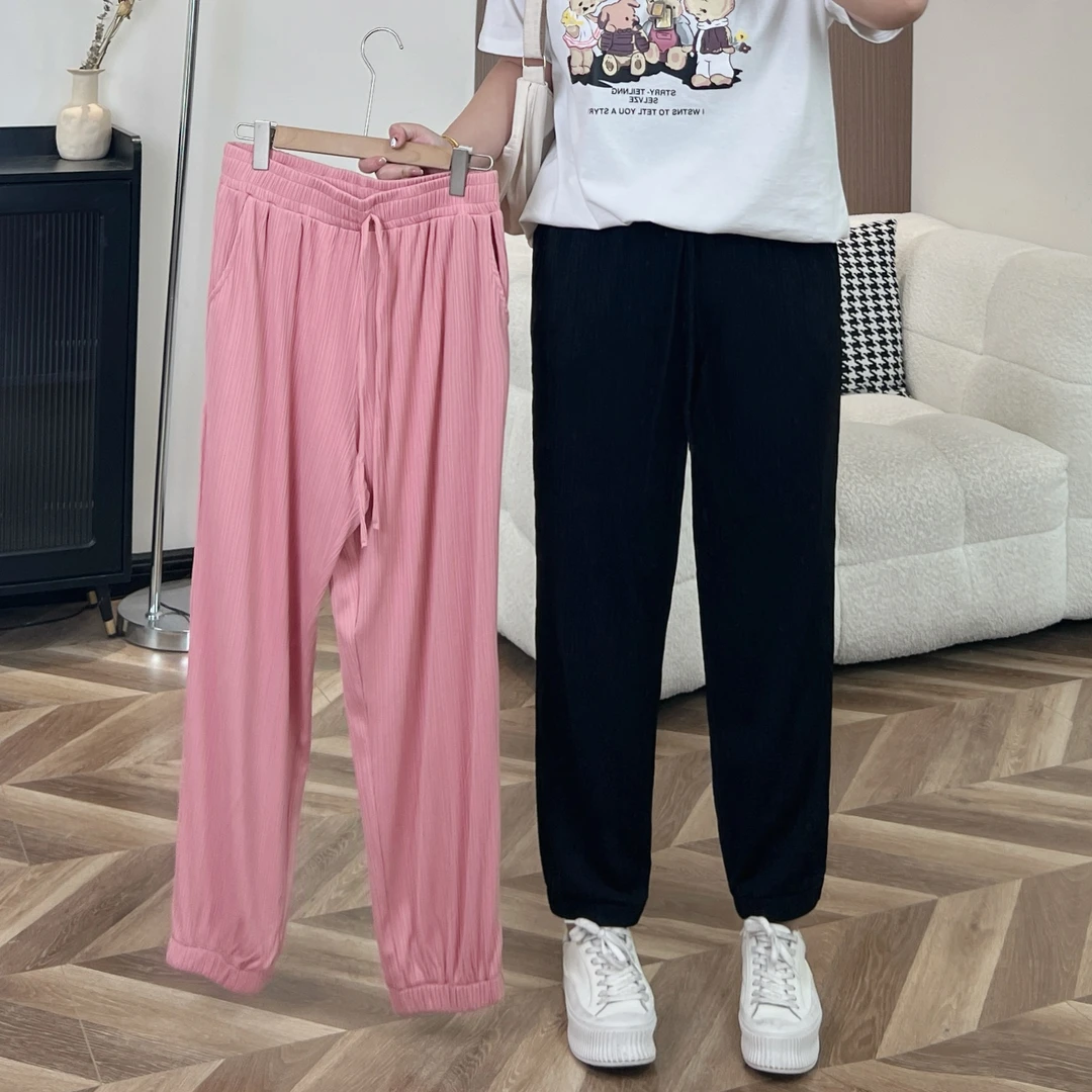 氧气少女 / 立体斜裁显腿直冰丝休闲裤8758花契200斤胖mm秋季时尚