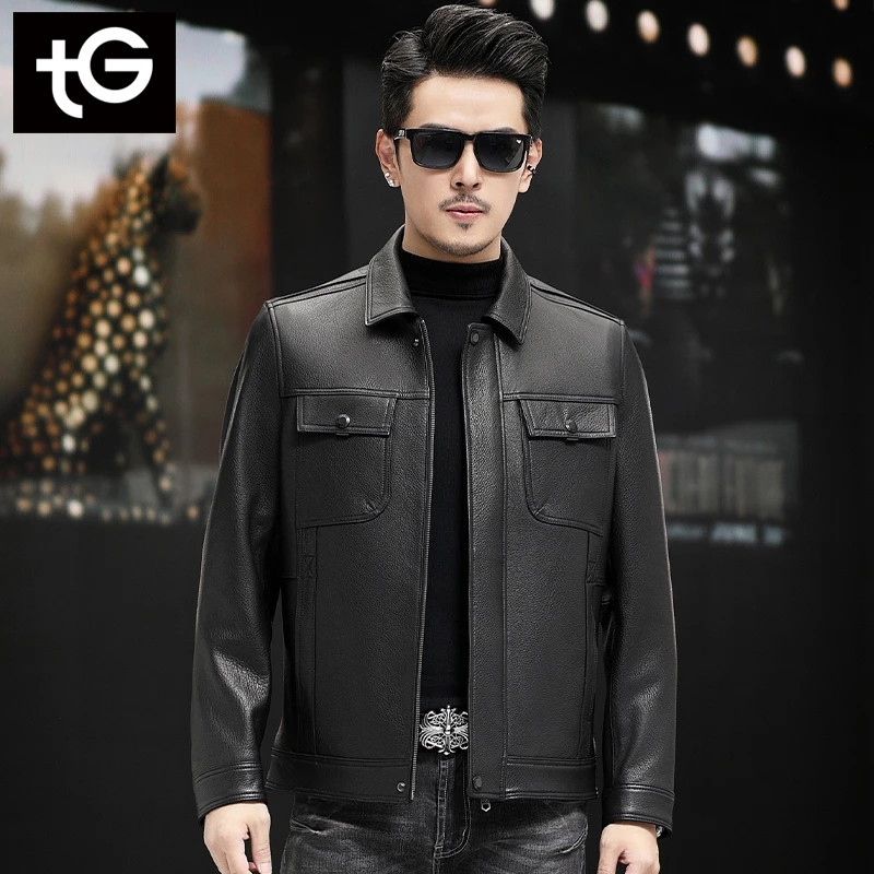 海宁2025新款翻领短款商务休闲头层山羊皮男秋冬皮夹克外套2302