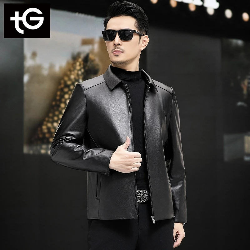 TG翻领男士真皮头层牛皮皮衣海宁2025新款商务休闲修身春秋 9115