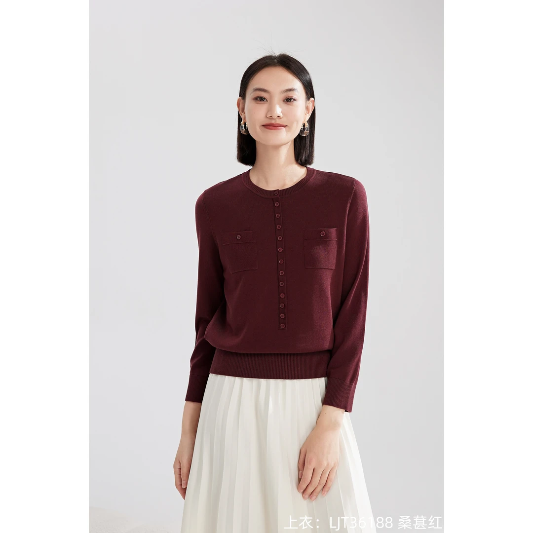 三姐36188莱赛尔纤维高领长袖针织衫毛衣上衣打底衫圆领套头百搭