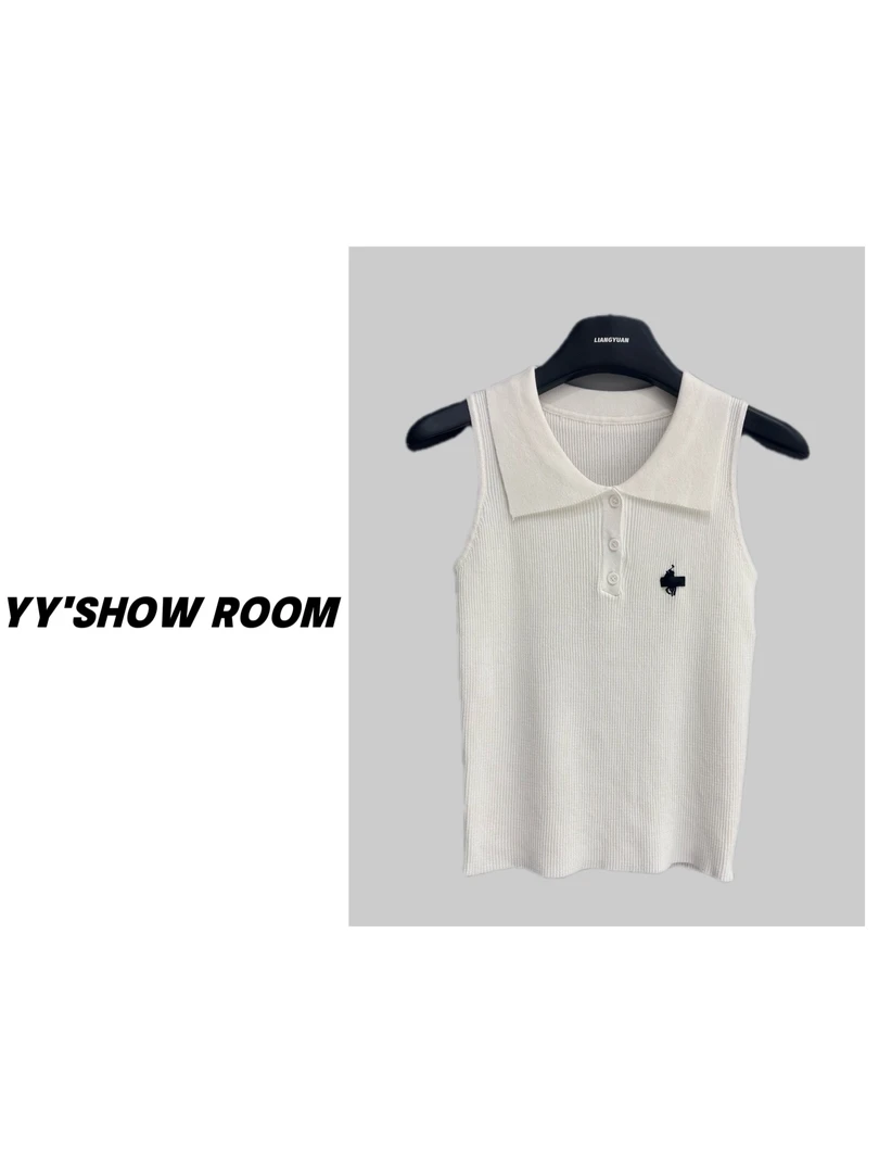LIANG11【翻领小马】立体刺绣简约百搭设计感无袖上衣背心