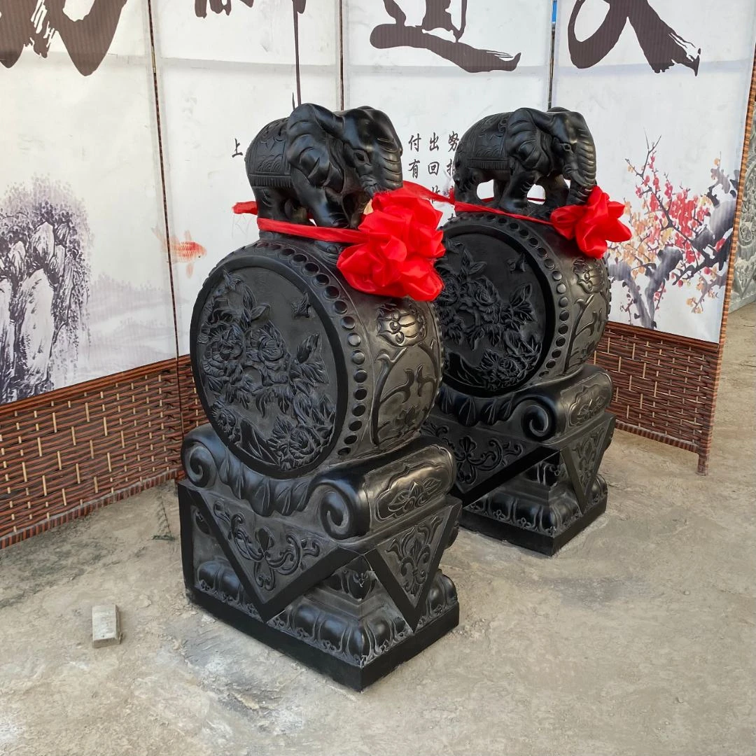 石雕门墩抱鼓石一对天然青石小象石鼓大石雕庭院门口摆件