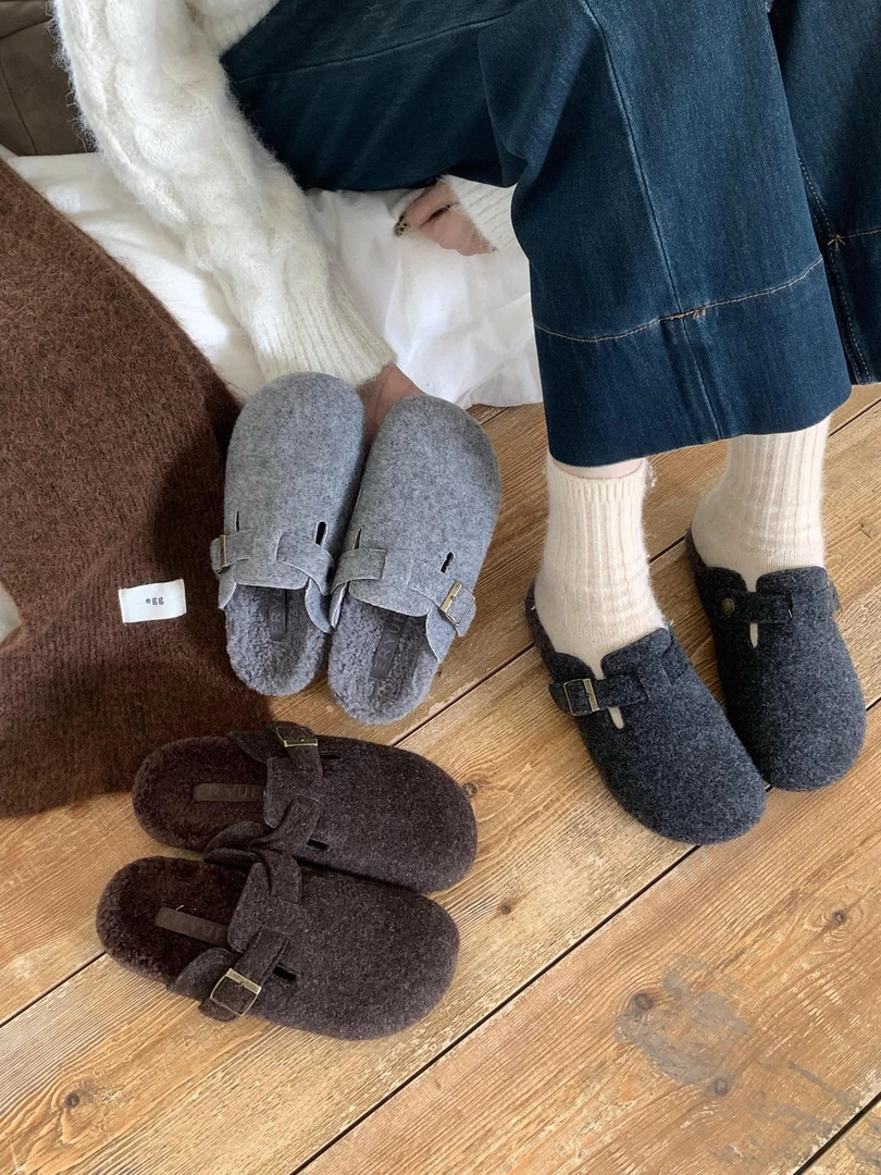 加绒包头半拖鞋女棉拖鞋