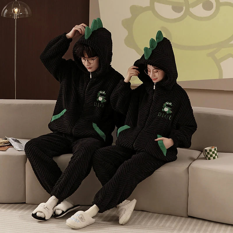 睡衣男士秋冬珊瑚绒2025年爆款加厚加绒高领拉链情侣家居服可外穿