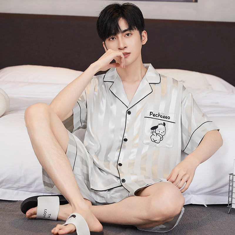 睡衣男士夏季冰丝短袖短裤青年大码男款2025新款家居服套装可外穿