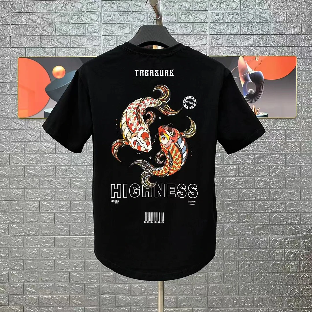 时尚百搭情侣短袖T恤—锦鲤款夏季半袖潮流男女同款